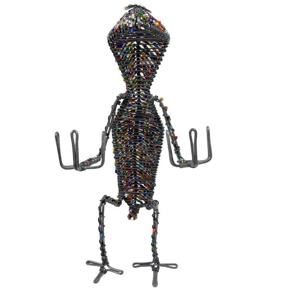 South Africa Handmade Glass Bead Wire Chameleon Lizard Card Pen Holder Vintage - Picture 5 of 10